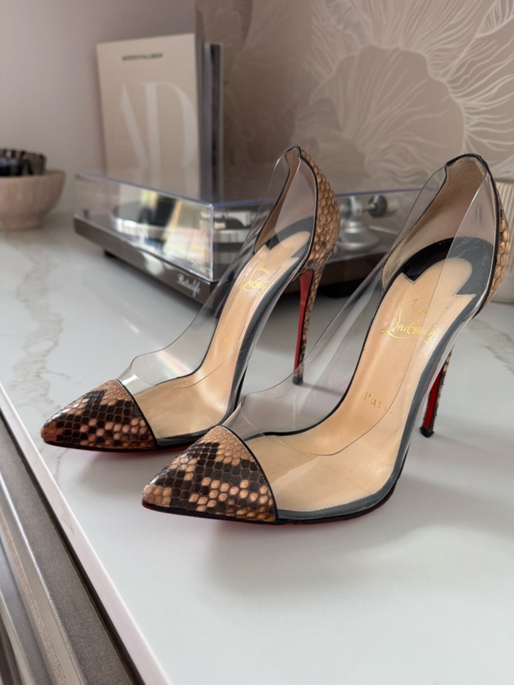 Christian Louboutin 120 debout python lucido/PVC clear pump heels. - Picture 9 of 15
